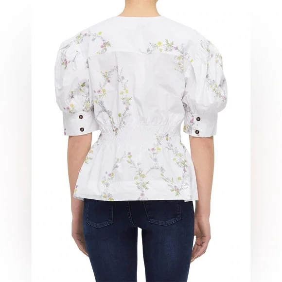 GANNI Oversized Cotton Poplin Short Sleeve Floral Top - Size 36/ Size 4-6 - Picture 2 of 9